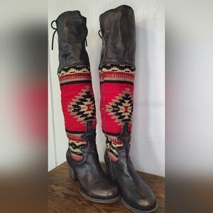 Freebird By Steven Serape Black & Red Western Tall Over The Knee Boots